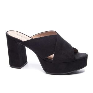 Chinese Laundry Black Suede Platform Mule Sandals